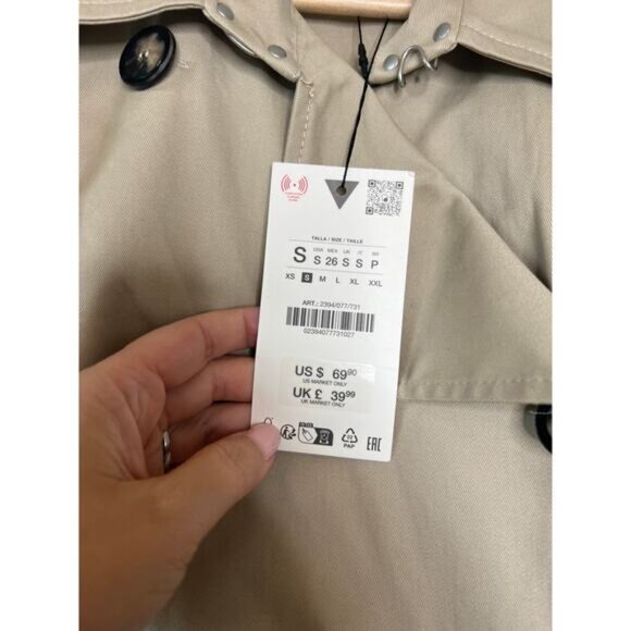 NWT Zara Pleated Button Front Collared Sleeveless Mini Dress Khaki Size: Small - Picture 5 of 8